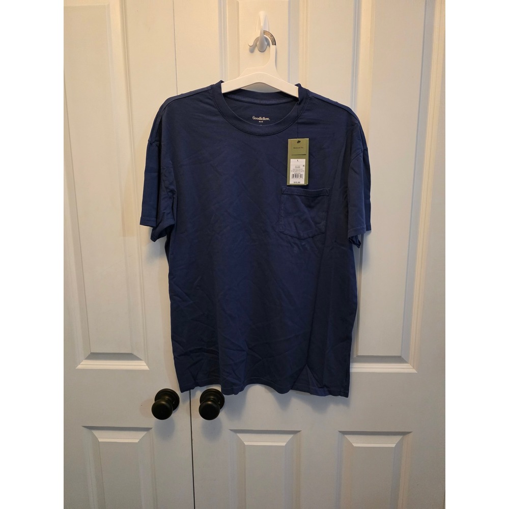 Goodfellow & Co Mens Relaxed Fit Short Sleeve Pocket T-Shirt Blue L NWT